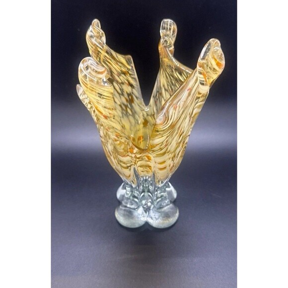 Handmade Other - Murano Vintage Handmade Glass White Amber  Vase with Twisted Edges 7.5 x 5